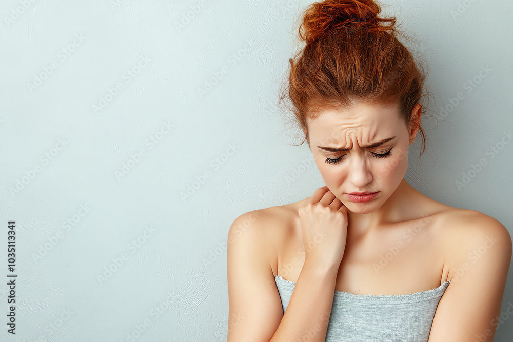 Woman showing discomfort and sadness expression Woman showing discomfort and sadness expression