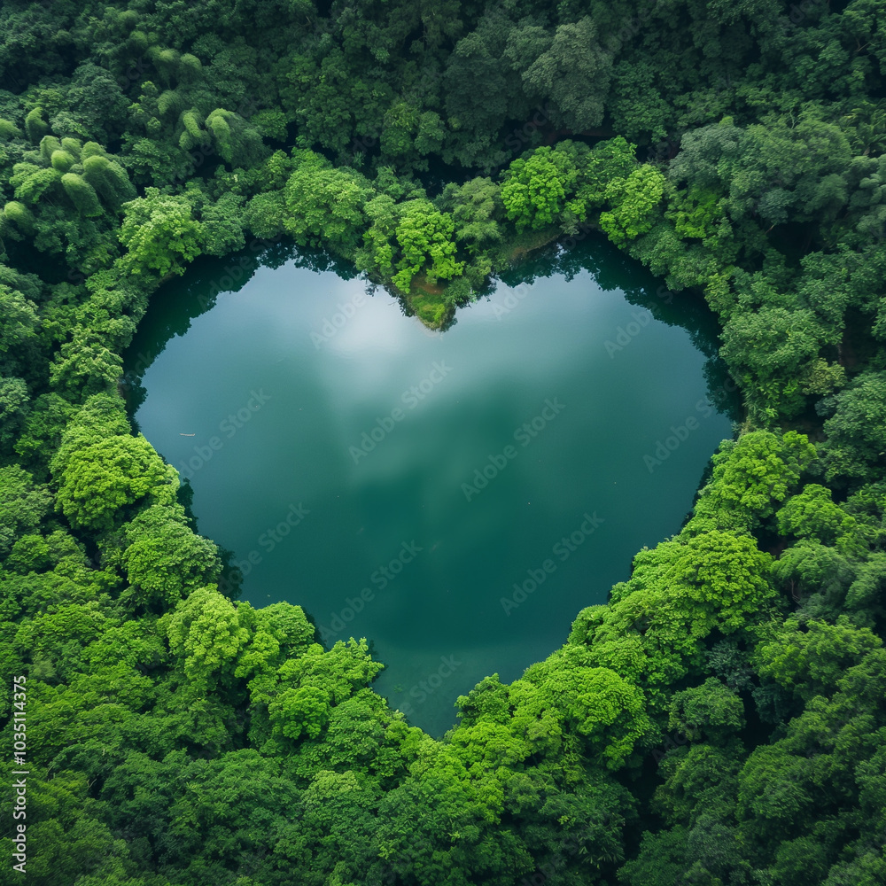 Heart-shaped lake surrounded by trees Heart-shaped lake surrounded by trees