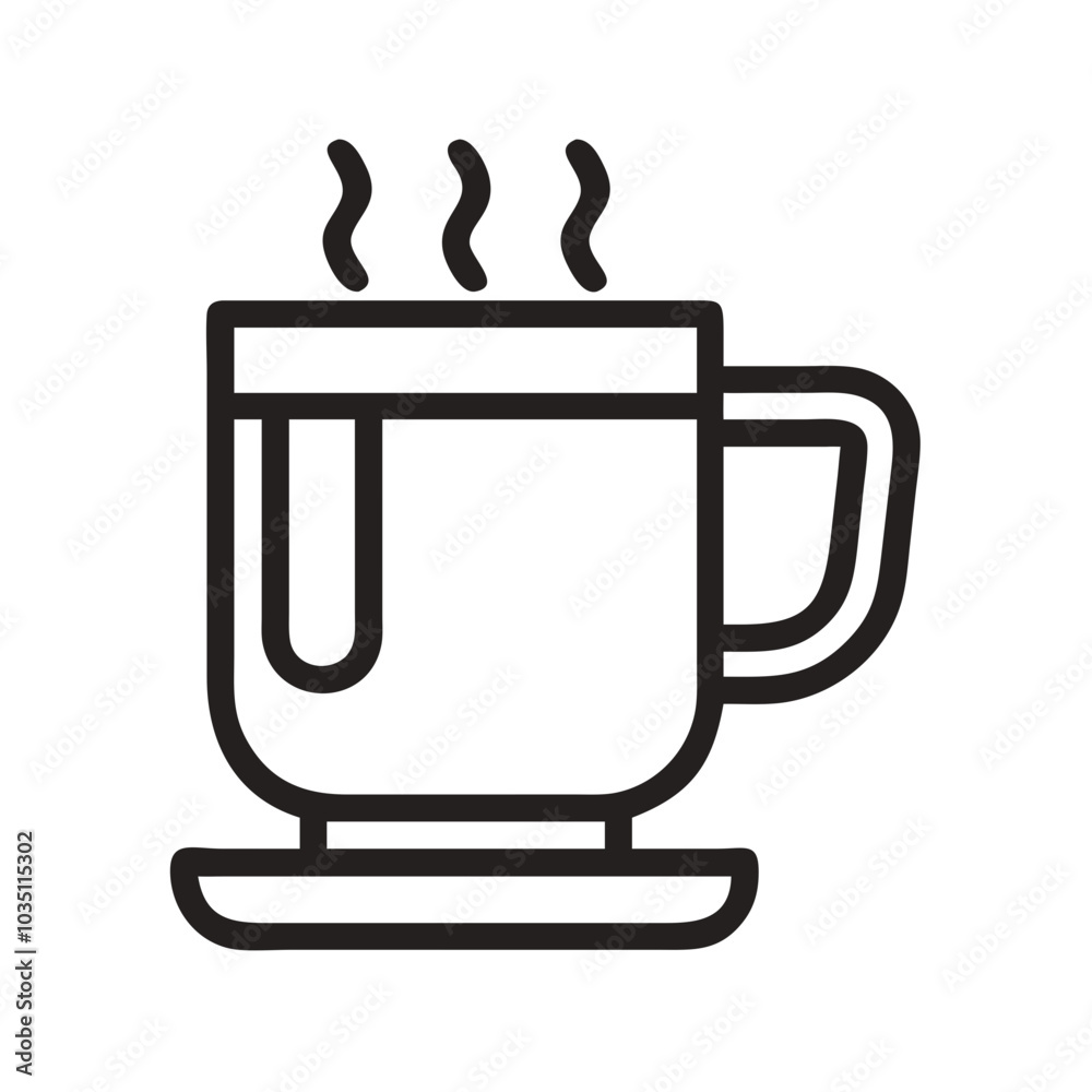 Hot coffee cup icon in simple black outline style Hot coffee cup icon in simple black outline style