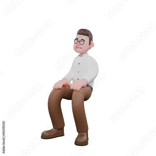 Male Professional Sociologist - 3D Character. A male sociologist is standing with both legs bent. Male Professional photo