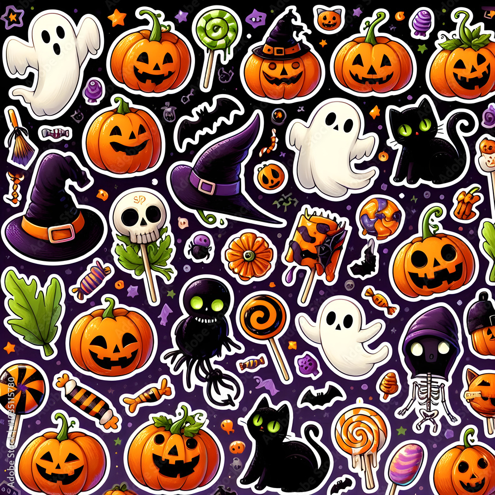 Obraz premium The stickers include classic symbols such as pumpkins ghosts