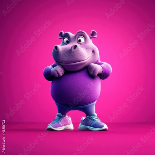 Hippo fitness sport on solid background