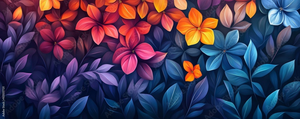 A colorful bouquet of flowers is displayed in a blue background A colorful bouquet of flowers is displayed in a blue background
