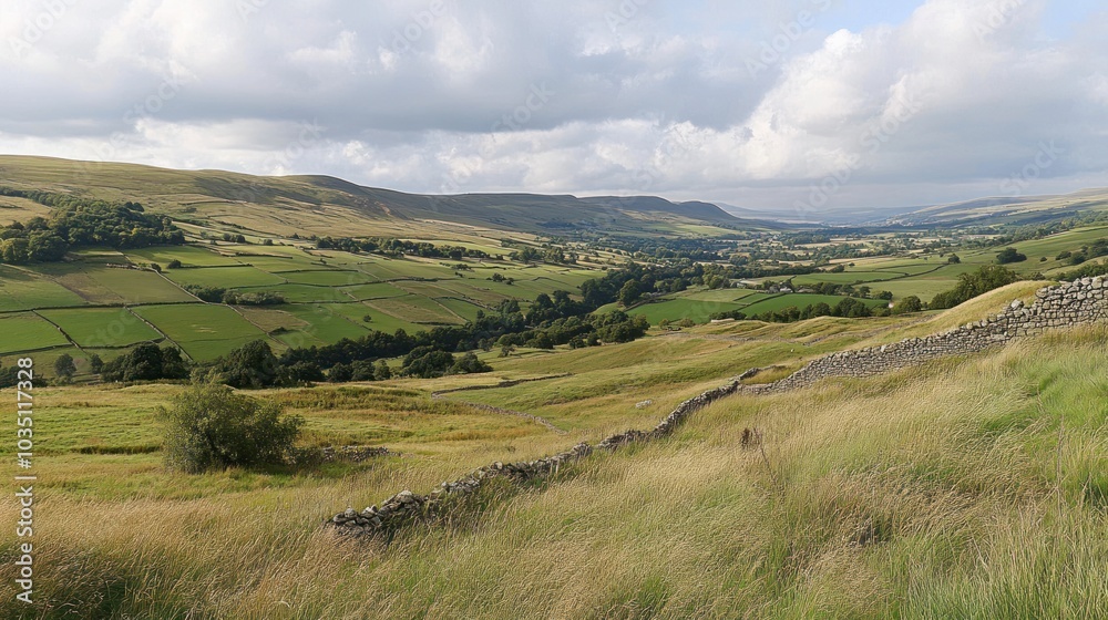 A Scenic View of Rolling Hills and Fields in the English Countryside A Scenic View of Rolling Hills and Fields in the English Countryside