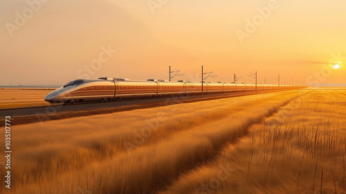 High-speed train running on autumn grassland