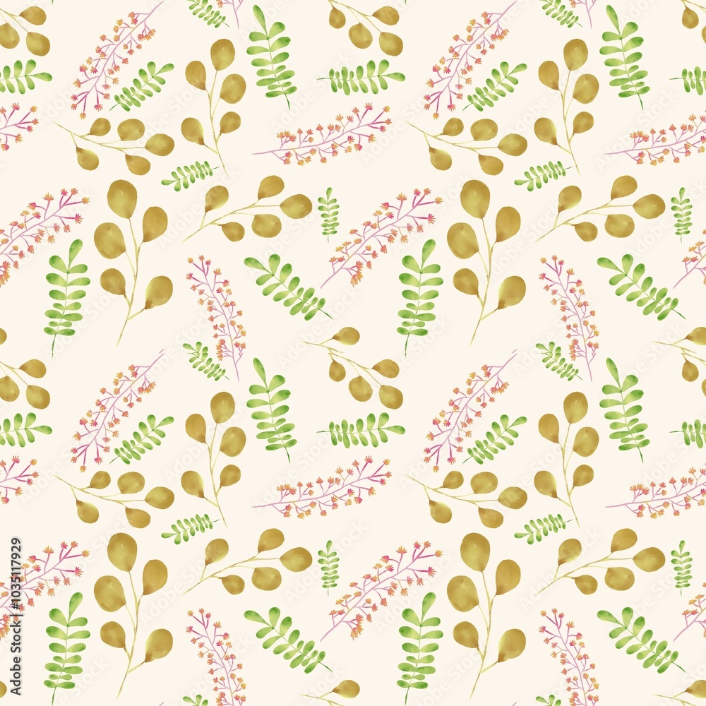 Green leaves seamless pattern on background.