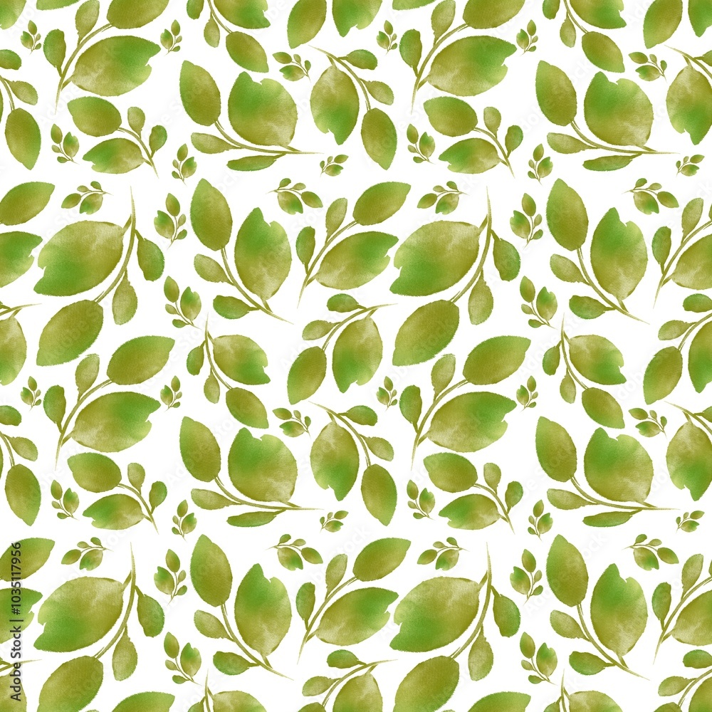 Green leaves seamless pattern on background.