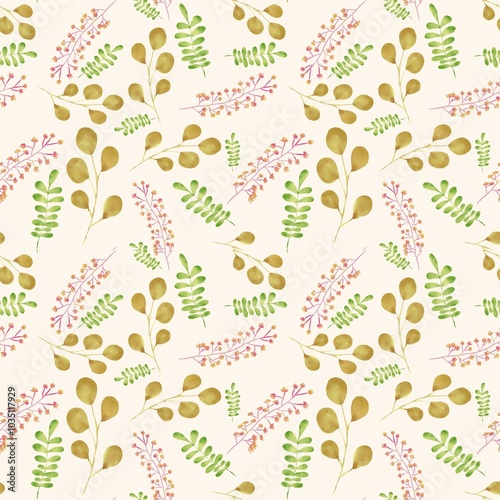 Obraz na płótnie Green leaves seamless pattern on background. w salonie