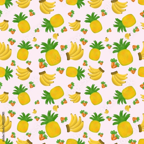 Obraz na płótnie Carrots banana and pineapple seamless pattern. w salonie
