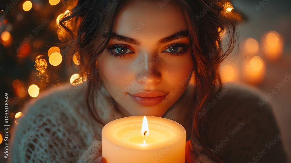 A Woman Enjoying a Scented Candle at Home Surrounded by Cozy Decor. Warm and Relaxing Atmosphere Perfect for Self-Care, Aromatherapy, and Interior Design Concepts.
A Woman Enjoying a Scented Candle at Home Surrounded by Cozy Decor. Warm and Relaxing Atmosphere Perfect for Self-Care, Aromatherapy, and Interior Design Concepts.