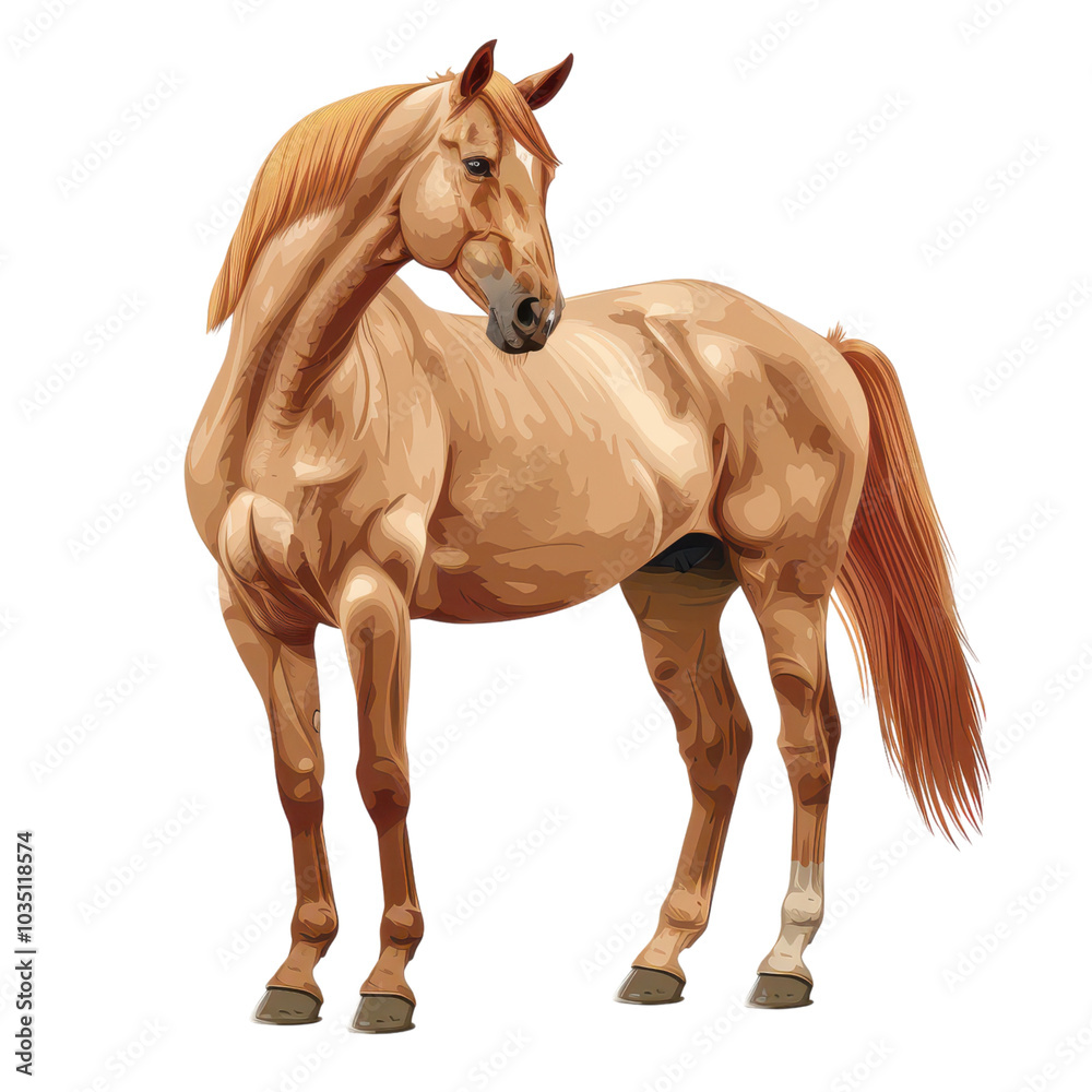 Obraz premium A stunning illustration of a majestic horse standing gracefully, showcasing its beauty and elegance with a flowing mane.