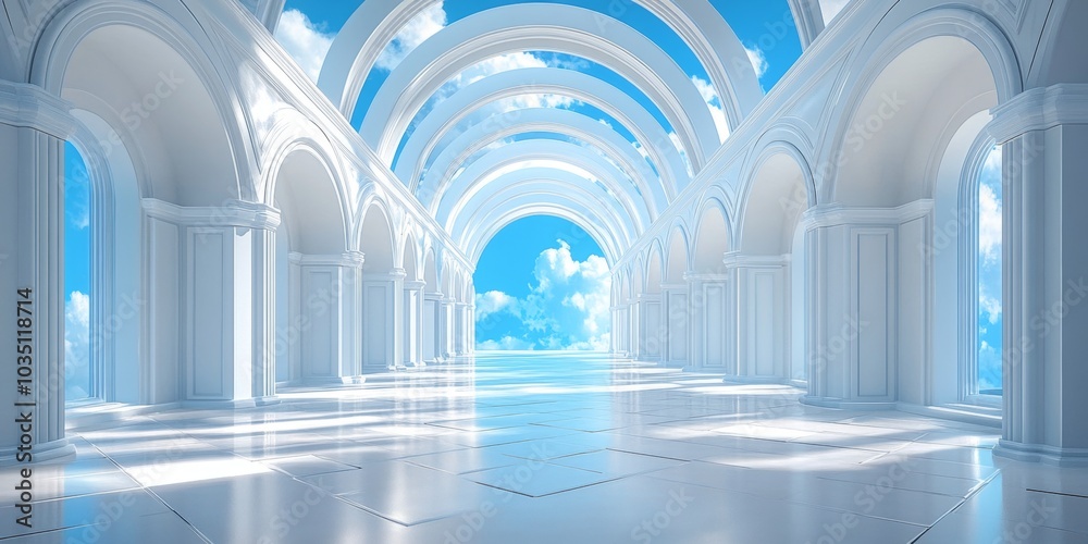 Fototapeta premium A large, empty, white building with a blue sky in the background