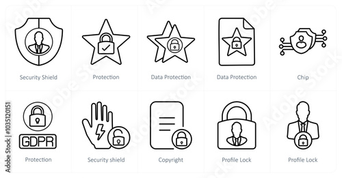 A set of 10 gdpr icons as security shield, protection, data protection