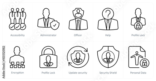 A set of 10 gdpr icons as accessibility, administrator, officer