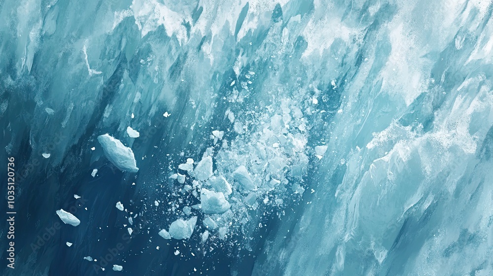 Abstract painting of blue ice with white chunks Abstract painting of blue ice with white chunks