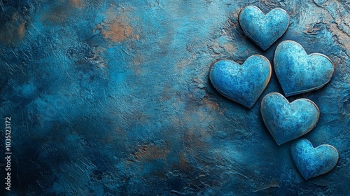 Blue Hearts on Dark Textured Background  Valentines Day  Romantic Love  Copy Space