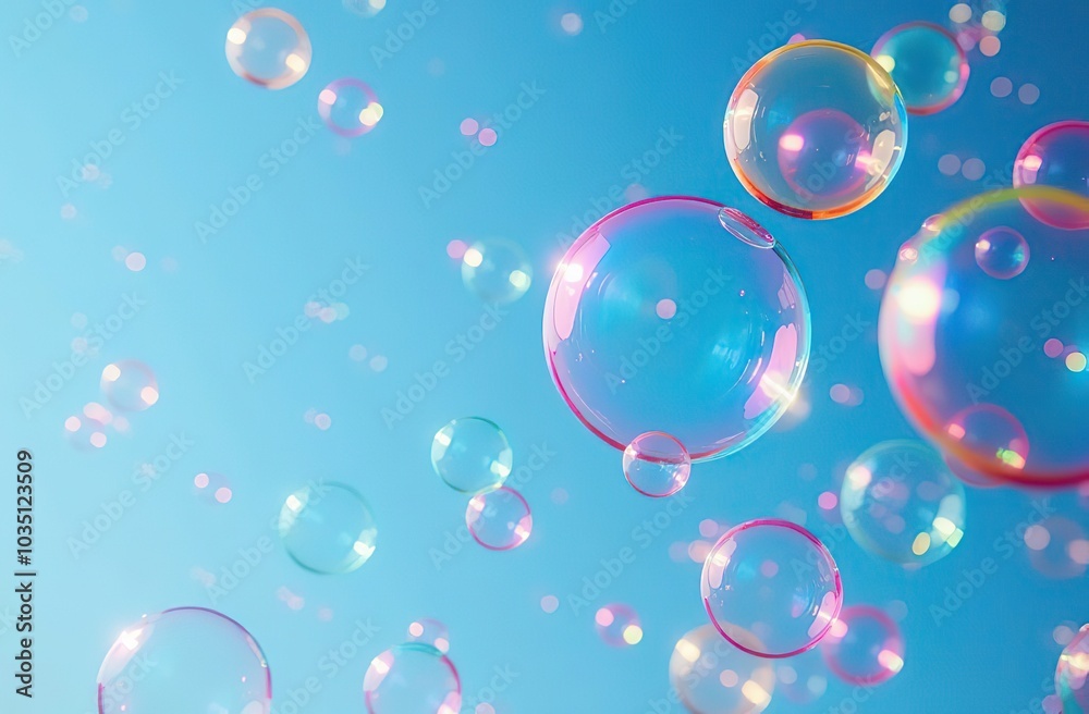 A bunch of colorful bubbles floating in the sky. The bubbles are of different colors and sizes, creating a vibrant and playful atmosphere. The blue sky serves as a backdrop, emphasizing the bright A bunch of colorful bubbles floating in the sky. The bubbles are of different colors and sizes, creating a vibrant and playful atmosphere. The blue sky serves as a backdrop, emphasizing the bright