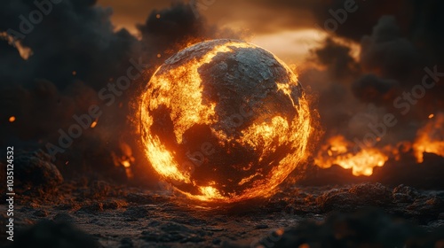 Burning Earth  Apocalyptic Planet  Fiery Globe  Global Warming  Climate Change   End of the World