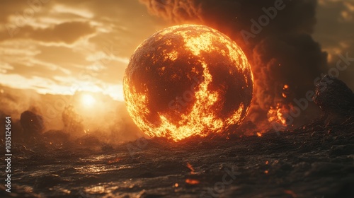 Burning Planet in Apocalyptic Landscape