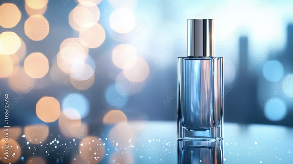 Elegant Glass Bottle with Soft Blue Background Elegant Glass Bottle with Soft Blue Background