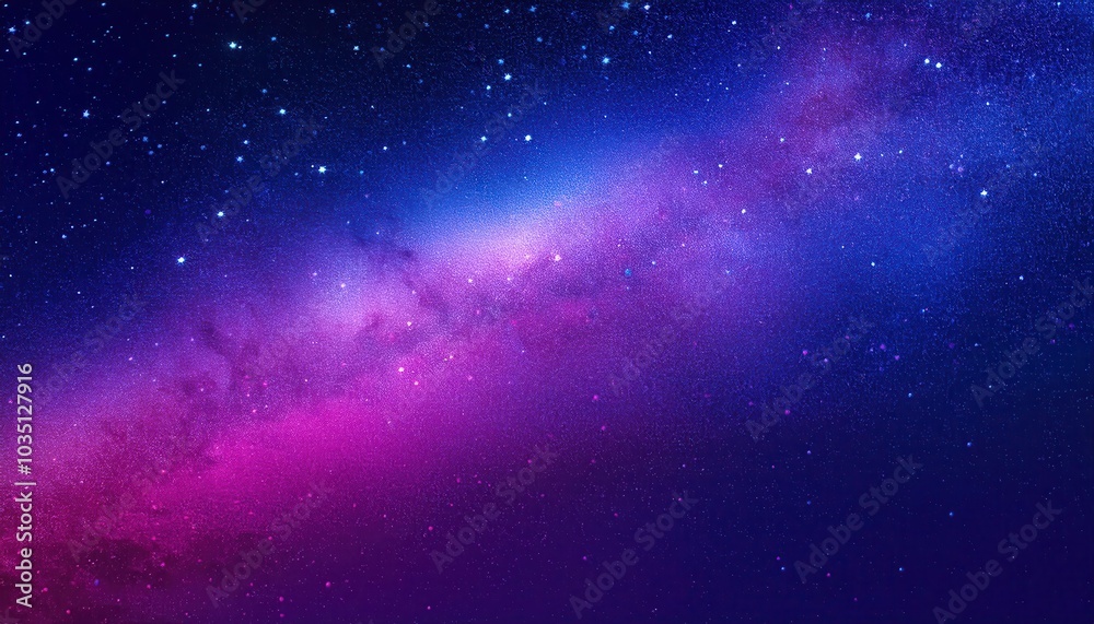 Obraz premium Stellar Veil of Twilight. Ethereal Galaxy and Nebula Spread Across a Deep Blue and Violet Night Sky with Scattered Stars. Perfect for Celestial-Themed Backgrounds, Posters, and Digital Art Projects