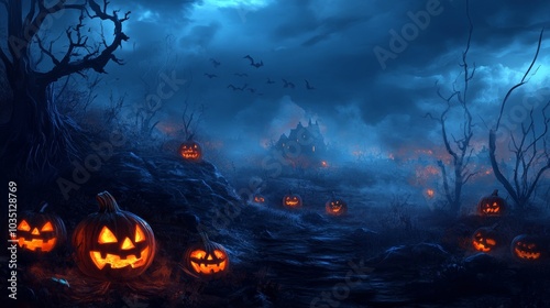 Spooky Halloween Night with Jack-O'-Lanterns