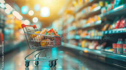 Shopping cart in supermarket