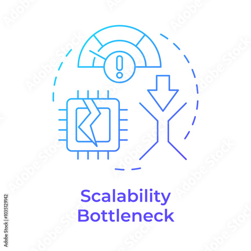 Scalability bottleneck blue gradient concept icon. Computing system, system performance. Efficiency, optimization. Round shape line illustration. Abstract idea. Graphic design. Easy to use article