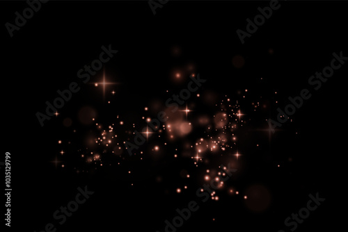 Christmas background. Powder dust light PNG. Magic shining gold dust. Fine, shiny dust bokeh particles fall off slightly. Fantastic shimmer effect. Vector illustrator.