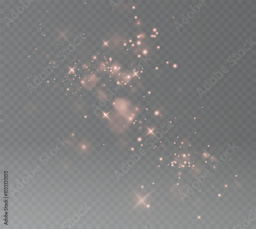 Christmas background. Powder dust light PNG. Magic shining red dust. Fine, shiny dust bokeh particles fall off slightly. Fantastic shimmer effect. Vector illustrator.