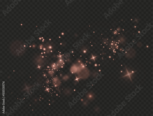 Christmas background. Powder dust light PNG. Magic shining gold dust. Fine, shiny dust bokeh particles fall off slightly. Fantastic shimmer effect. Vector illustrator.