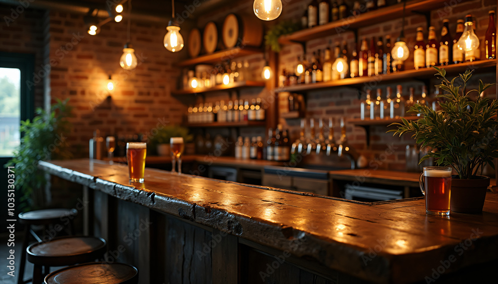 Cozy Bar with Warm Lighting and a Rustic Design Cozy Bar with Warm Lighting and a Rustic Design