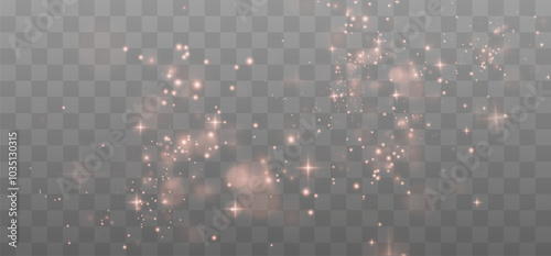 Christmas background. Powder dust light PNG. Magic shining gold dust. Fine, shiny dust bokeh particles fall off slightly. Fantastic shimmer effect. Vector illustrator.