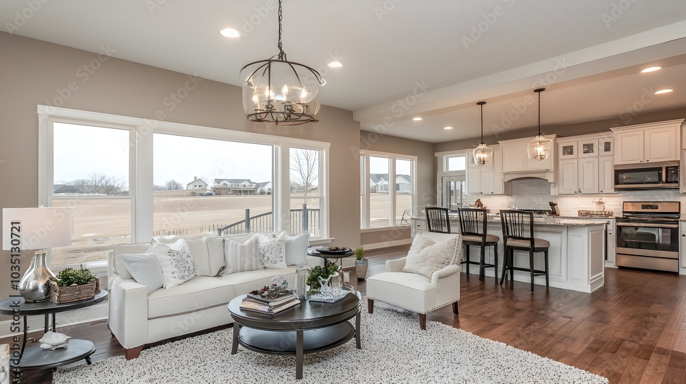 Inviting and modern family oriented home featuring an open plan living space filled with natural light and comfortable furnishings creating a warm and cozy atmosphere Inviting and modern family oriented home featuring an open plan living space filled with natural light and comfortable furnishings creating a warm and cozy atmosphere