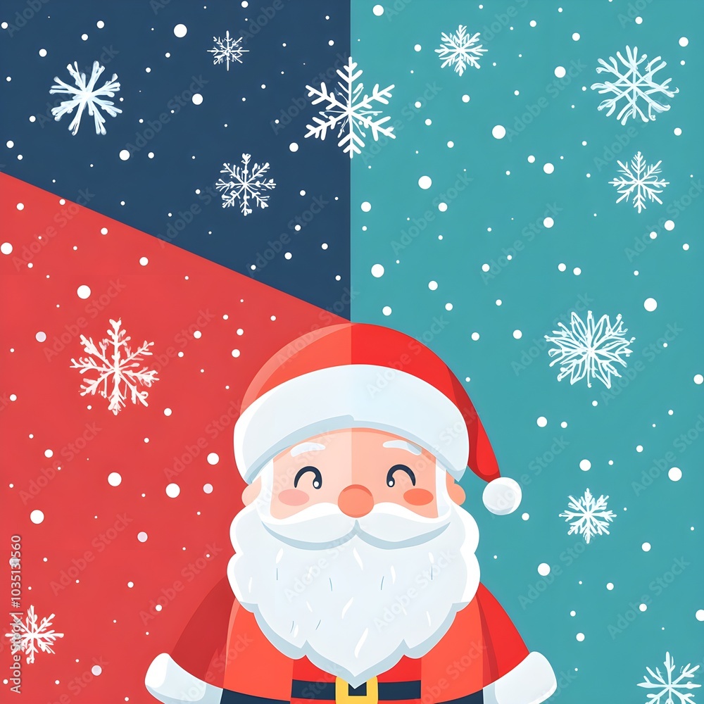 Happy Santa Claus with Red and Blue Snowflakes Background Happy Santa Claus with Red and Blue Snowflakes Background