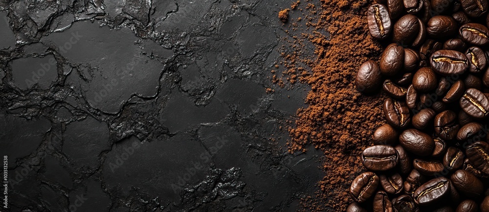 Coffee beans and ground coffee product photography showcasing natural textures and tones. AI generated image Coffee beans and ground coffee product photography showcasing natural textures and tones. AI generated image
