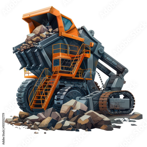 a rock crusher, mining machinery, png isolated on an empty background