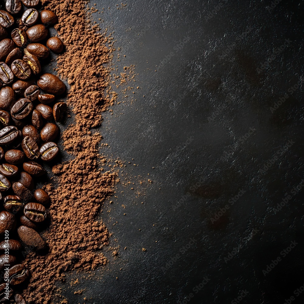 Coffee beans and ground coffee product photography showcasing natural textures and tones. AI generated image Coffee beans and ground coffee product photography showcasing natural textures and tones. AI generated image