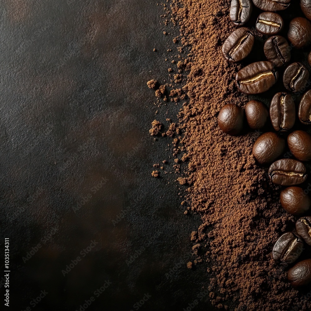 Coffee beans and ground coffee product photography showcasing natural textures and tones. AI generated image Coffee beans and ground coffee product photography showcasing natural textures and tones. AI generated image