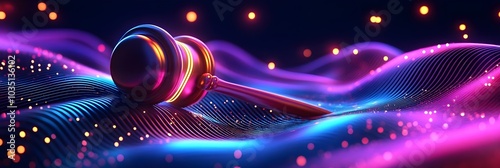 Gavel on Neon Abstract Background Digital Justice Concept Law and Technology