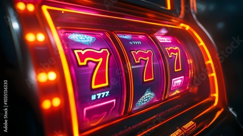 Casino Slot Machine Jackpot 777 Neon Lights Lucky Number Gambling Fortune