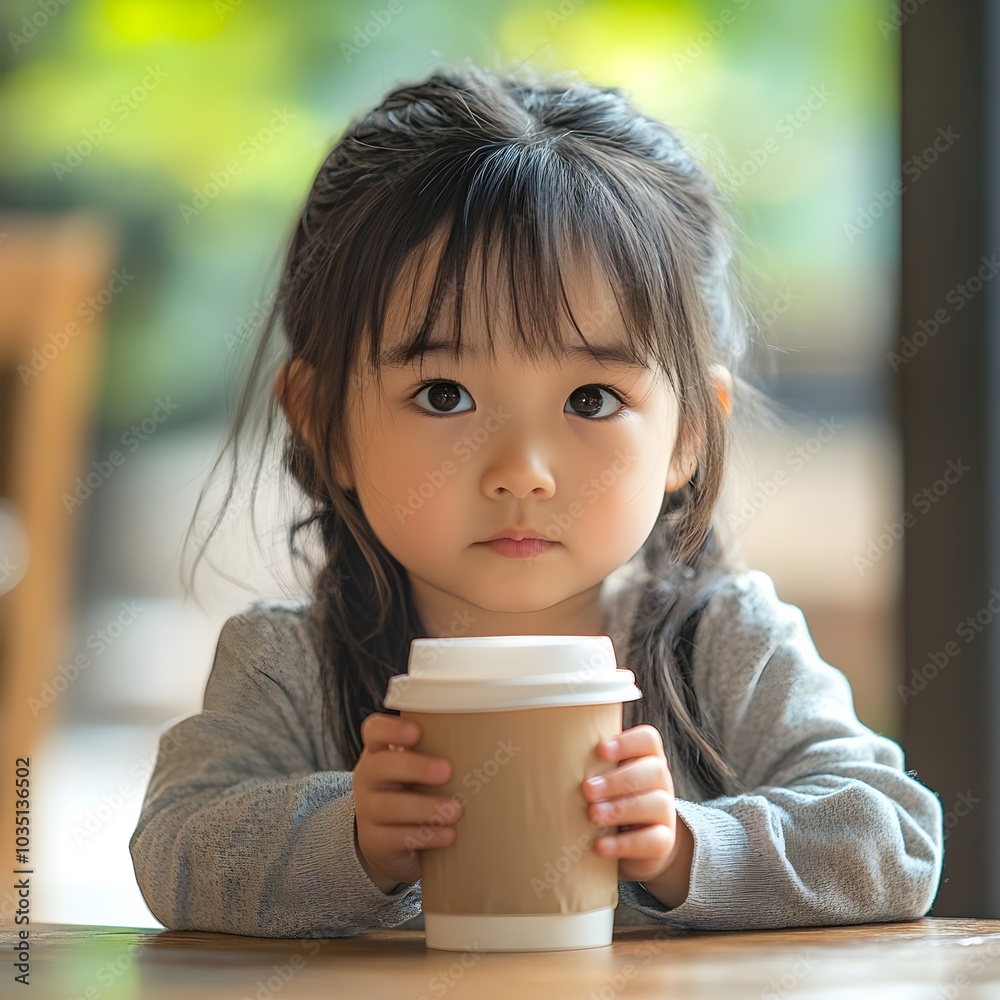 Cute Little Girl Holding Coffee Cup Adorable Child Cafe Portrait Cute Little Girl Holding Coffee Cup Adorable Child Cafe Portrait