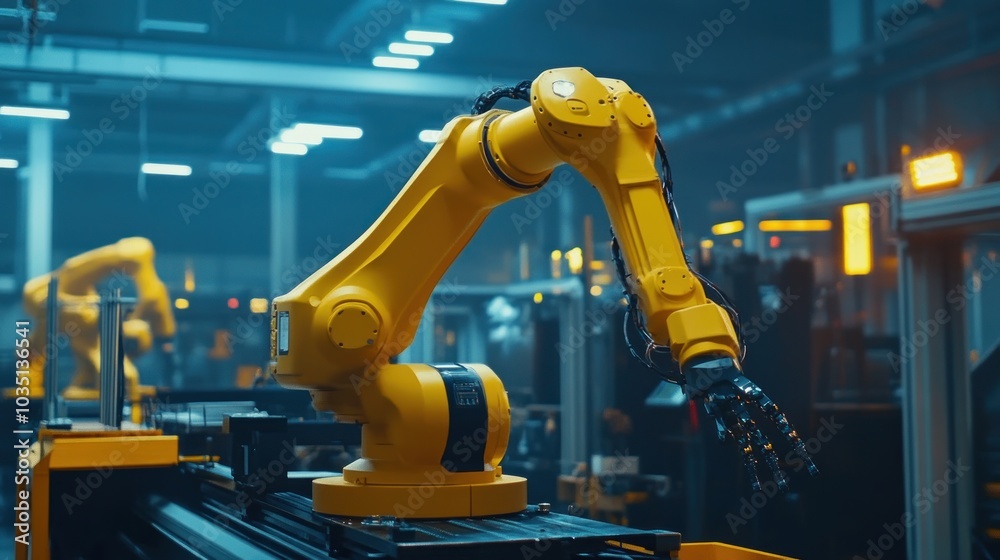Yellow Robotic Arm in a Factory Setting