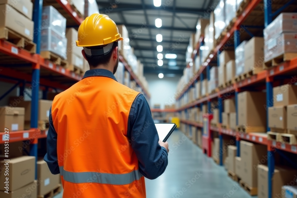 worker in warehouse, background blurred worker in warehouse, background blurred