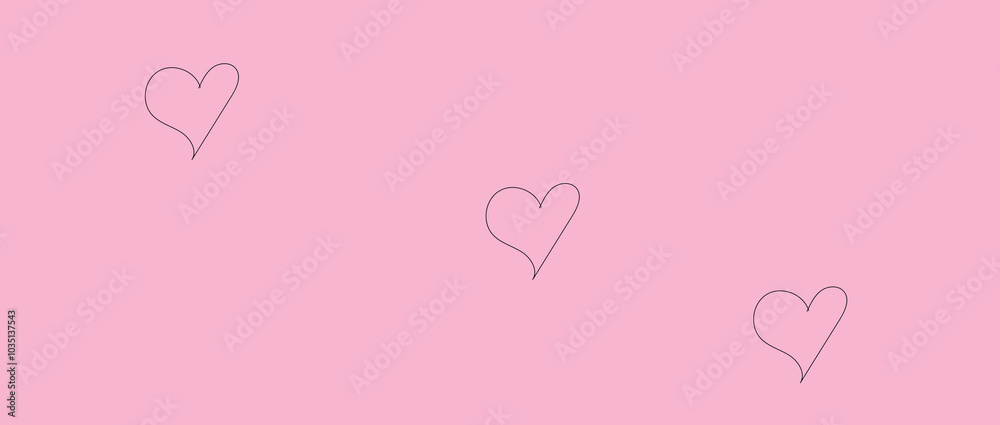 three hearts black outline on pink background three hearts black outline on pink background