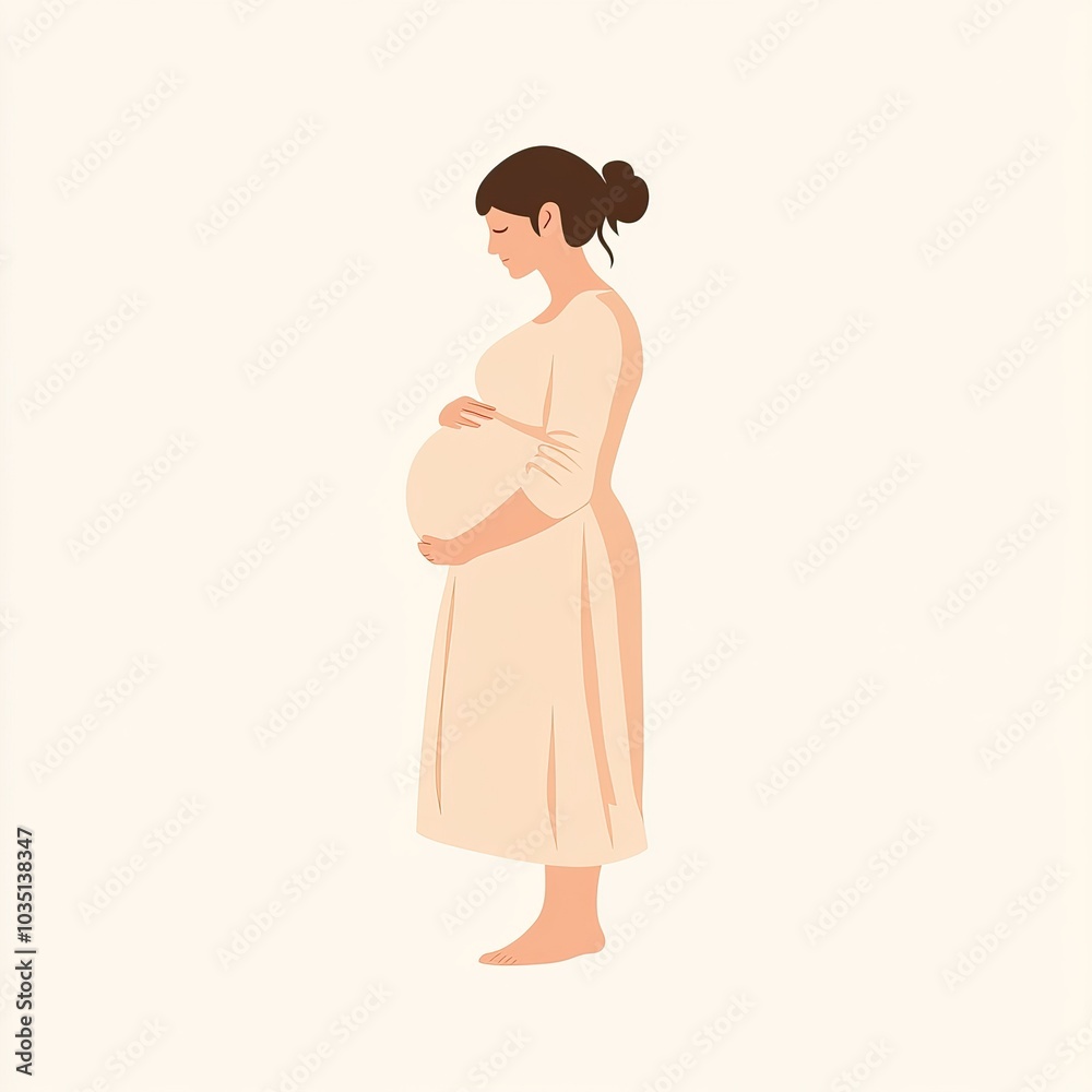 Illustrations of happy pregnant women surrounded by flowers. AI generated image Illustrations of happy pregnant women surrounded by flowers. AI generated image