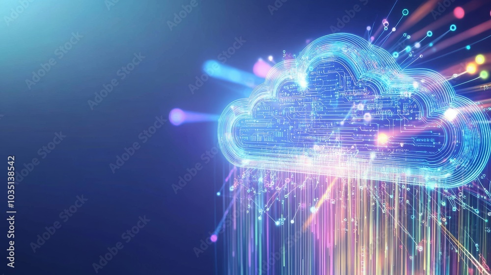 Colorful futuristic cloud image, digital light concept, vibrant tech design
