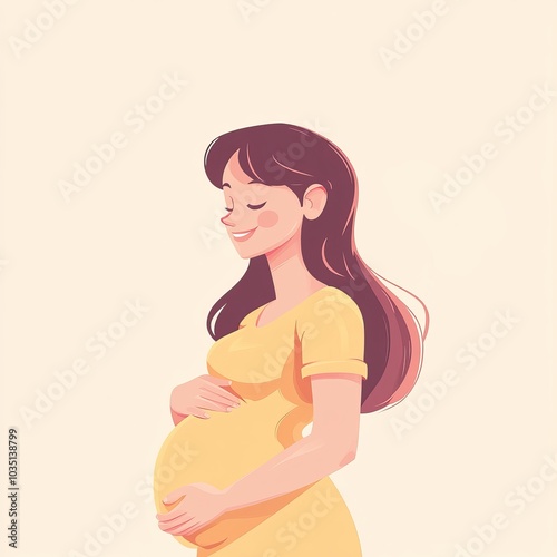 Illustrations of happy pregnant women surrounded by flowers. AI generated image