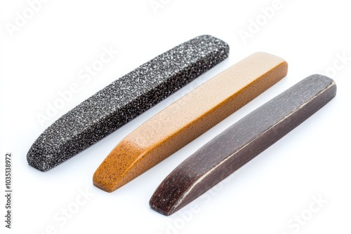 Nail File Tool for Manicure Care. Three Different Abrasive Files Isolated on White Background photo