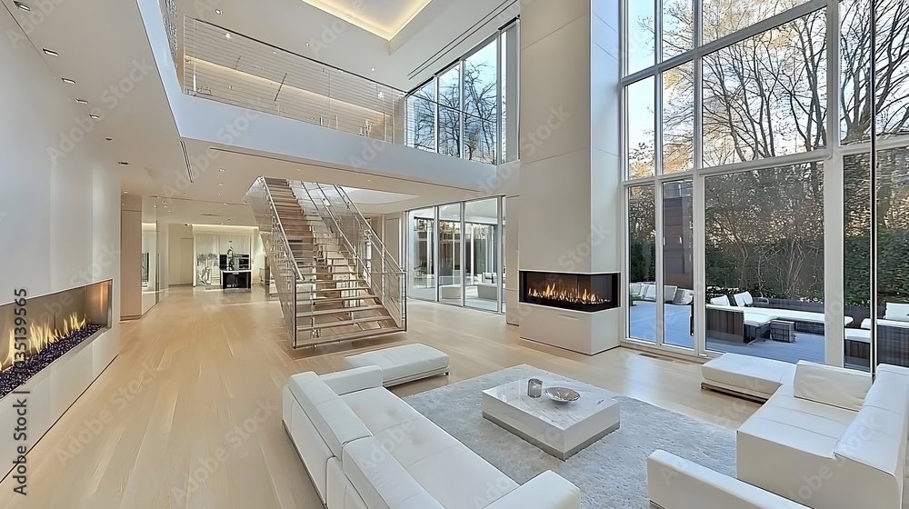 Stunning minimalist open plan home interior design with clean architectural lines modern and minimalist furnishings and bright natural lighting flooding the space